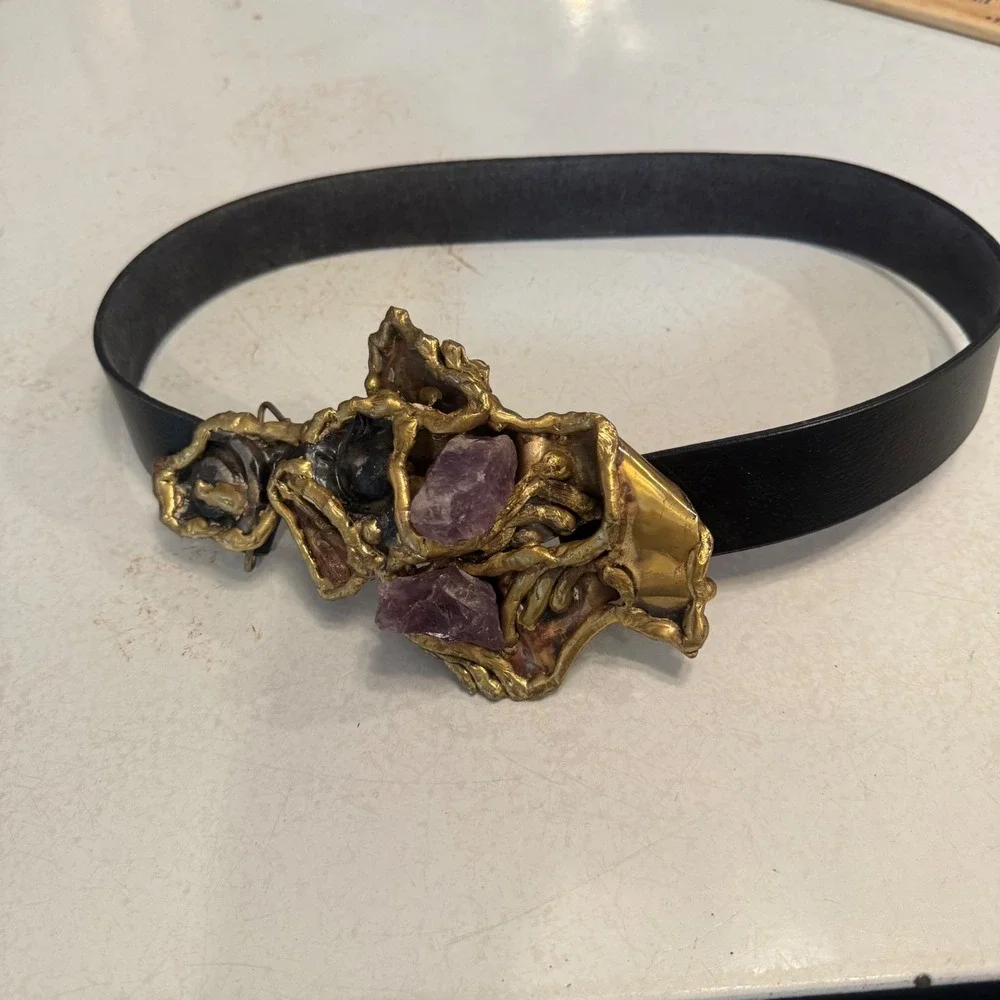 Carvalho's Rio Amethyst Sculptural Belt Women S Black Gold Brutalist Statement